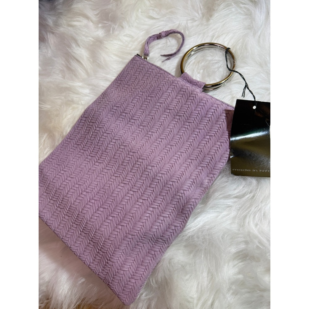 Oliveve Lilac Purple Woven Suede Ring Handle Clutch Bag Made in NYC